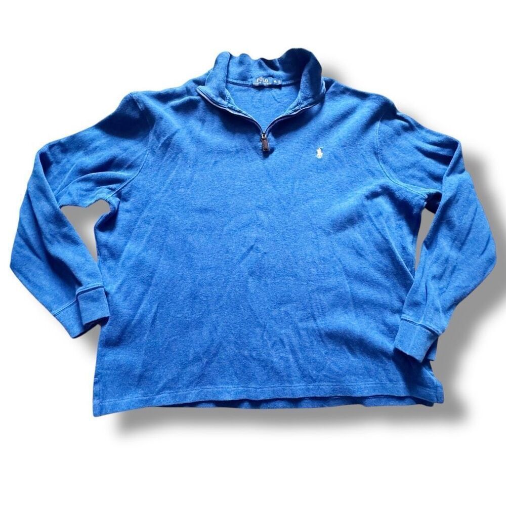 Polo Ralph Lauren Men’s Quarter Zip Sweater Size Xl Blue Pullover Yellow Logo